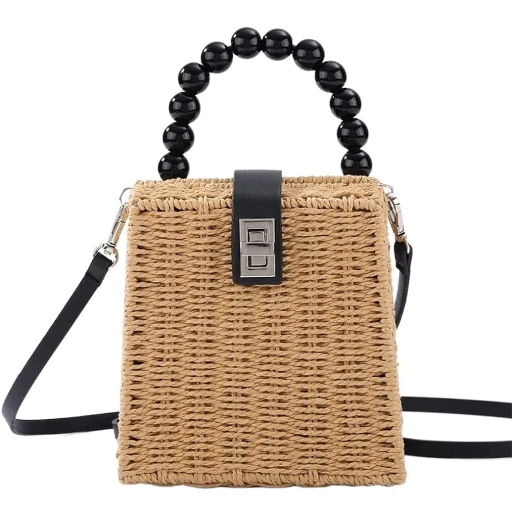 Bolso Mujer Bolso De Mimbre Verano para Mujer, Bandolera Cuadrada, Bolsos Playa Tejidos A Mano para Paja Mano