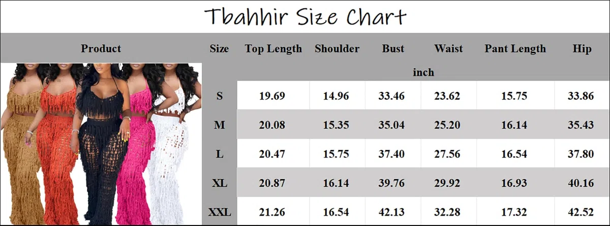 Tbahhir Conjunto de 2 piezas para mujer, sexy, de ganchillo, bikini, para playa, parte superior halter, pantalones con flecos