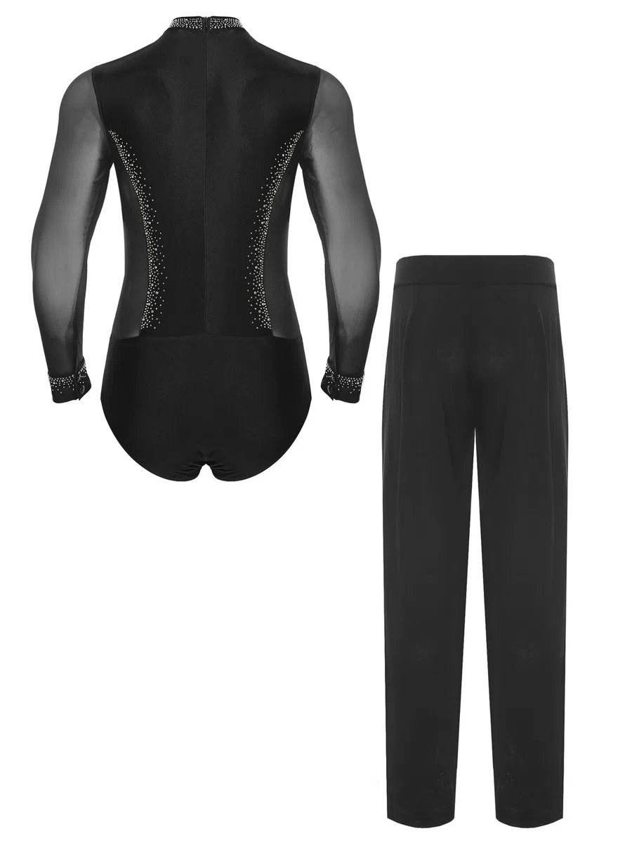 Maillot de gimnasia para hombre, con pantalones de baile, manga larga, para gimnasia, patinaje artístico, disfraz