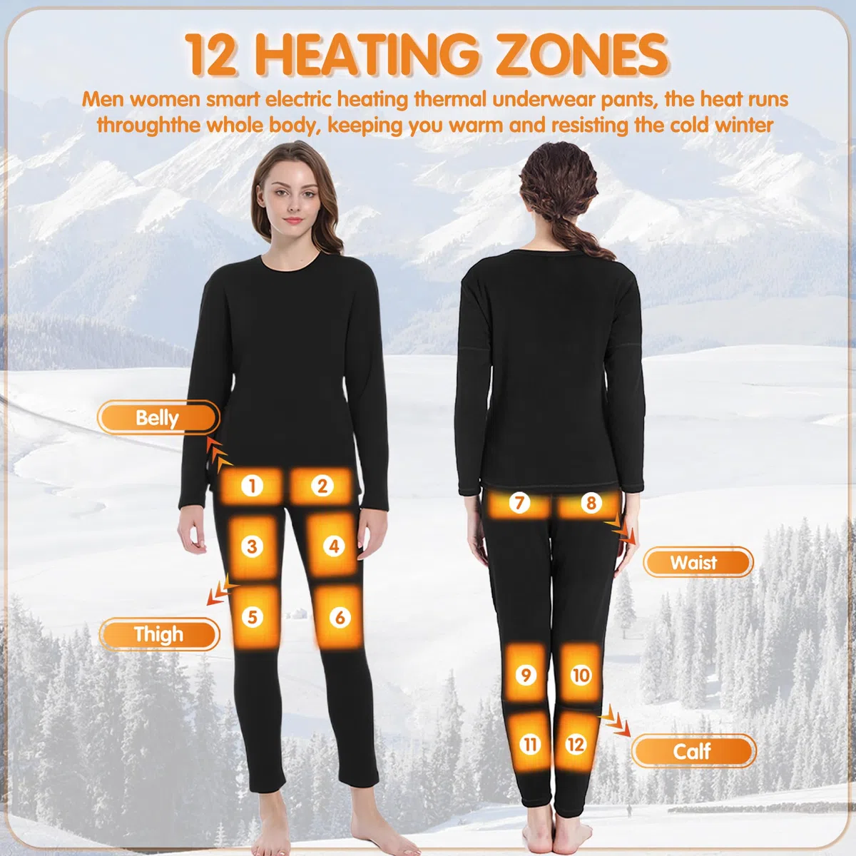 Pantalones térmicos eléctricos para Mujer, con 12 Zonas de Calentamiento y Forro Polar, para Caza y esquí.