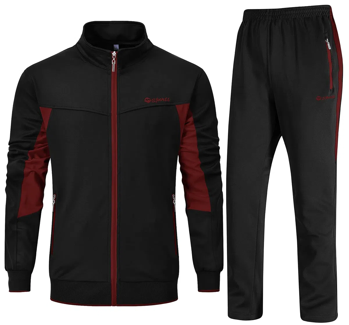 Rdruko Conjuntos de chándal para hombre, chaqueta deportiva con cremallera completa, casual, con cordón elástico, 2 piezas con bolsillos con cremallera
