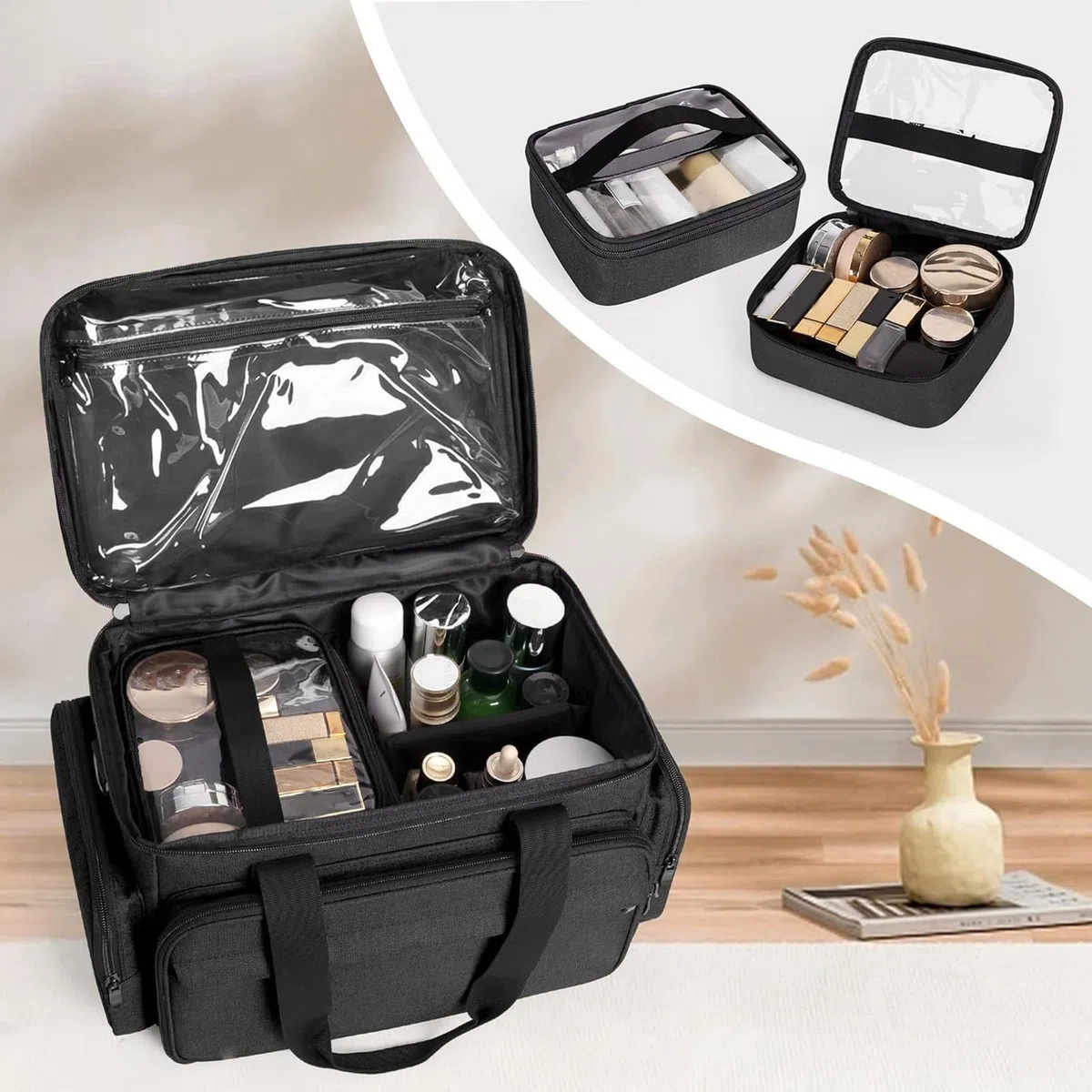 Generic Neceser Neceser de Maquillaje Cosmético Multifuncional de Gran Capacidad para Viajes y Viajes de Negocios Hecho de Poliéster Duradero 42x25x25cm