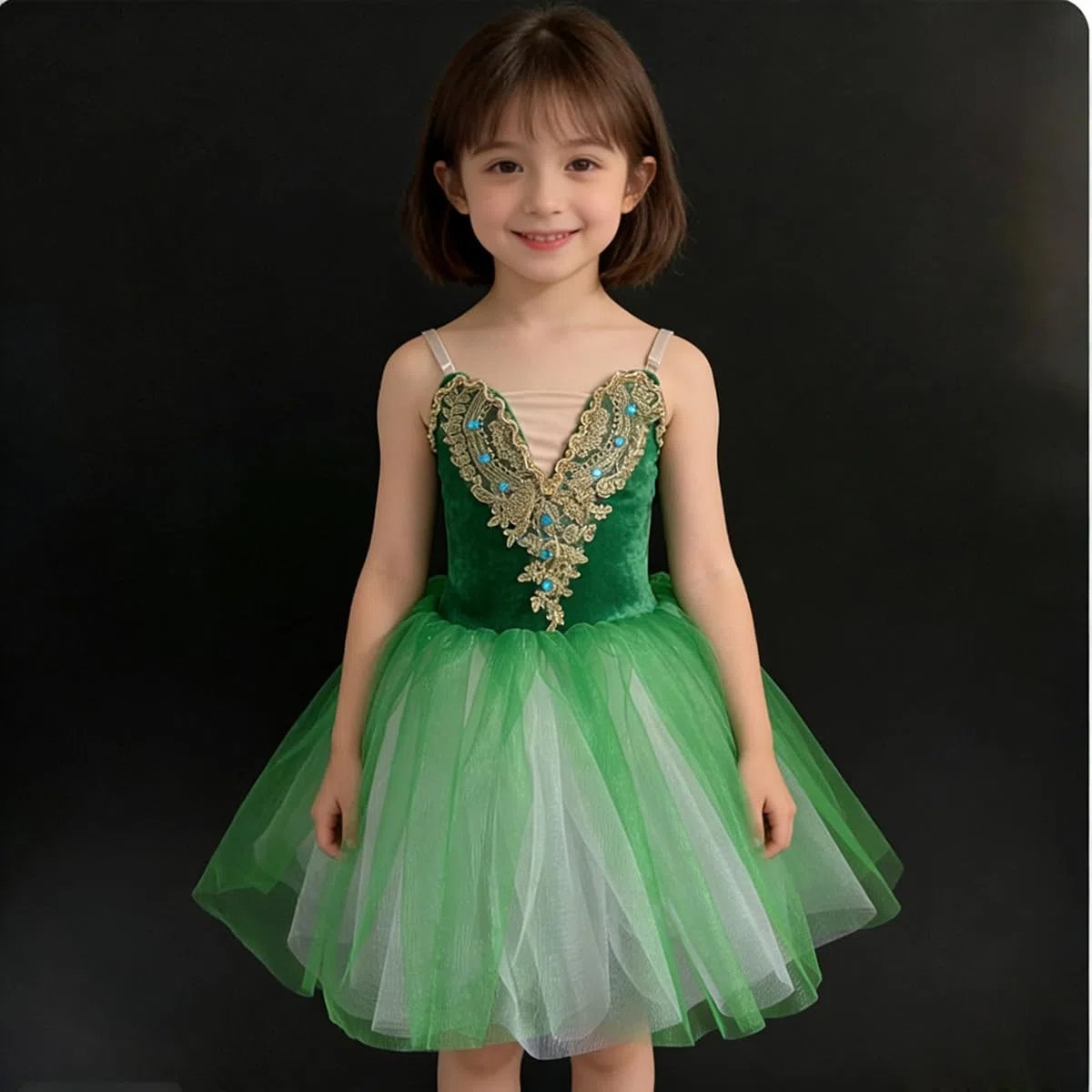 Vestido de tutú de Ballet para niñas, Disfraces de Baile Brillantes, Leotardo de Baile con Falda, Falda de competición de Baile
