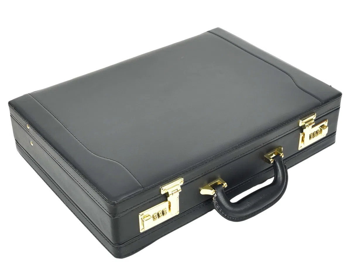 HOL1196 - Maletín de piel con cerradura de combinación doble, organizador expandible, color negro, Black, Large