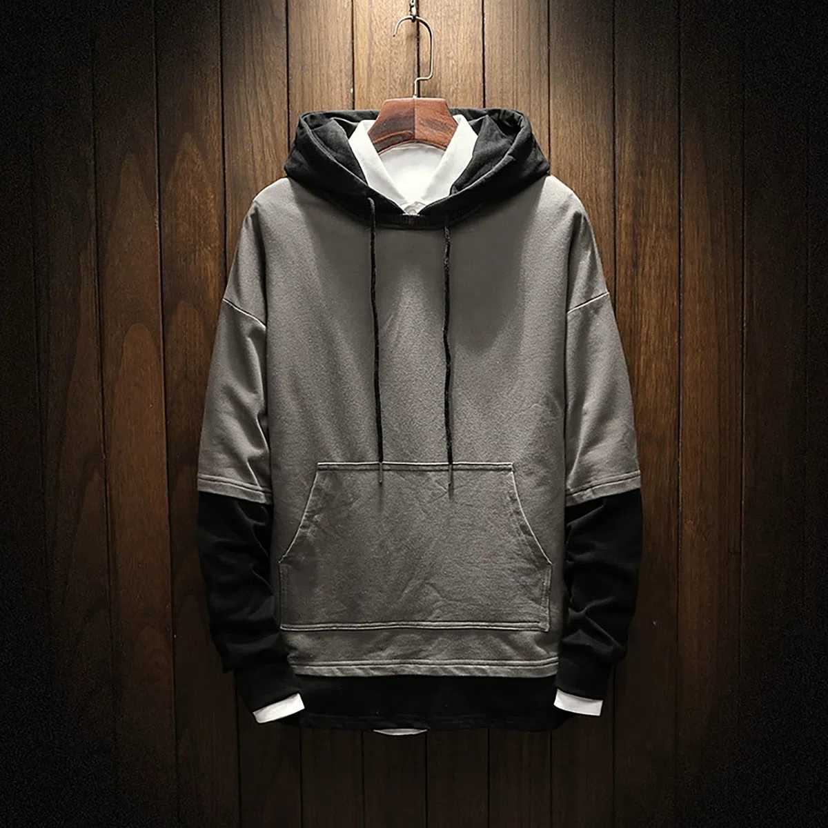 Sudaderas con Capucha Corta Sudadera Oversize Estilo Patchwork para Hombre, Nueva Otoño Juveniles (Grey, XXXXL) Kit De Pesca Completo Gimnasio Hombre Camisas Manga Larga Pijama Parejas