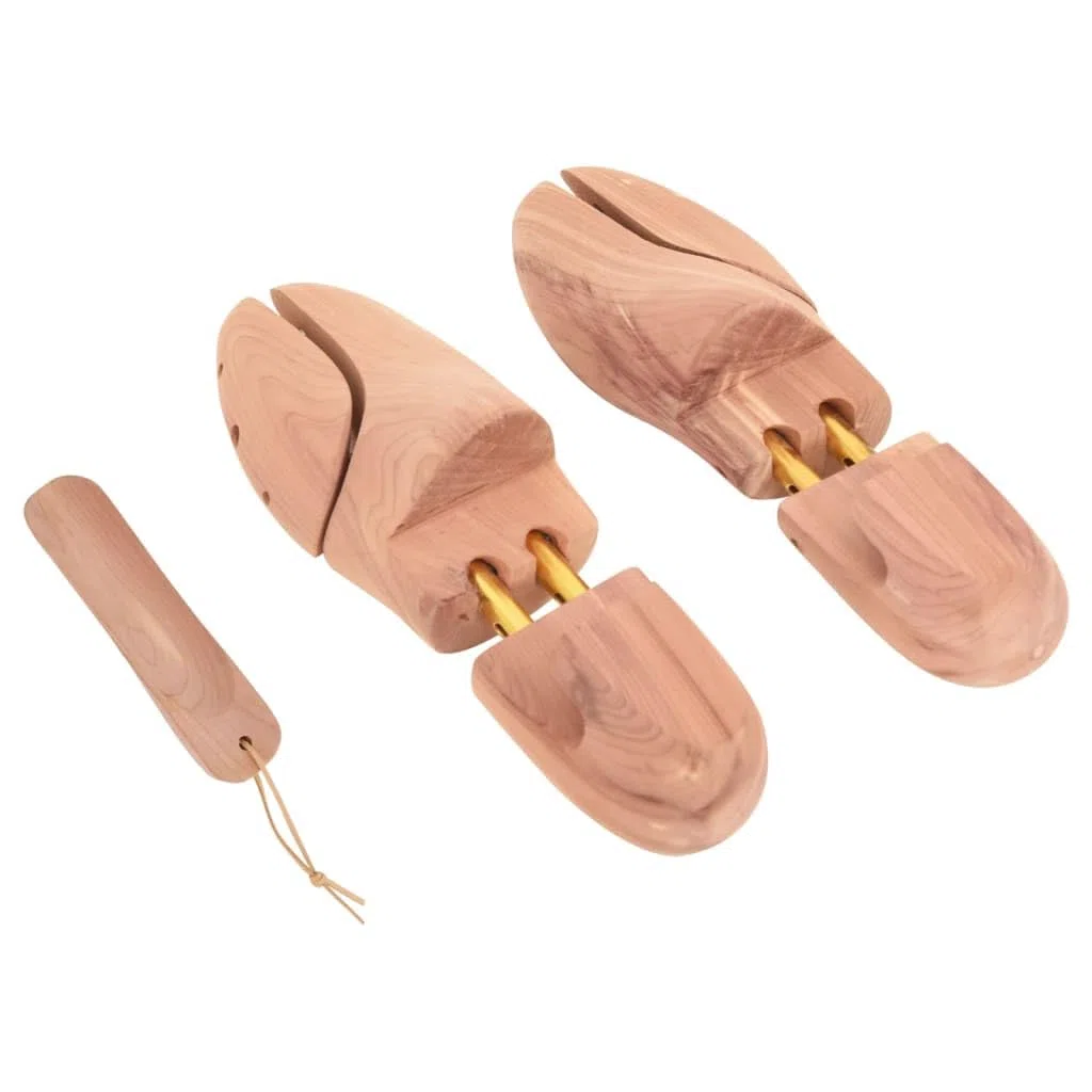 Horma de zapatos de madera de cedro maciza con calzador, moldeador ajustable para zapatos europeos 36-37, cuidado y soporte de forma para zapatos planos, zapatillas, cuero, botas, hombre y