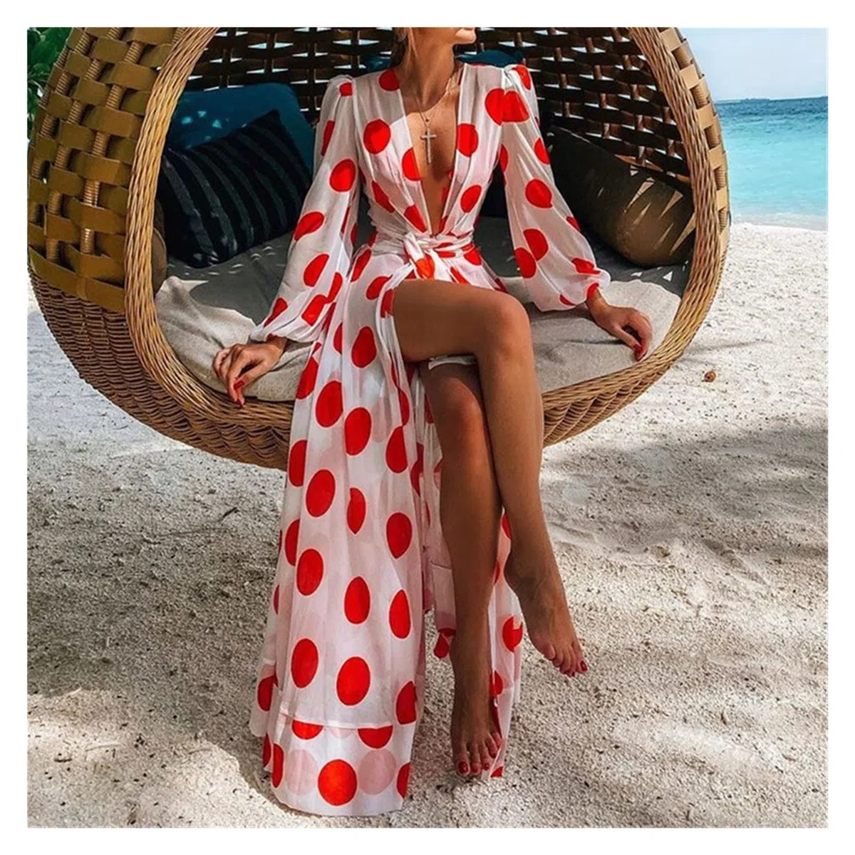 ZZSRJ Summer Elegante Ropa de Playa Cape Maxi Vestido bajo Túnica Túnica Tapa de Trajes de baño Vacaciones de Vacaciones Ladies Cape (Color : Red, tamaño : M)