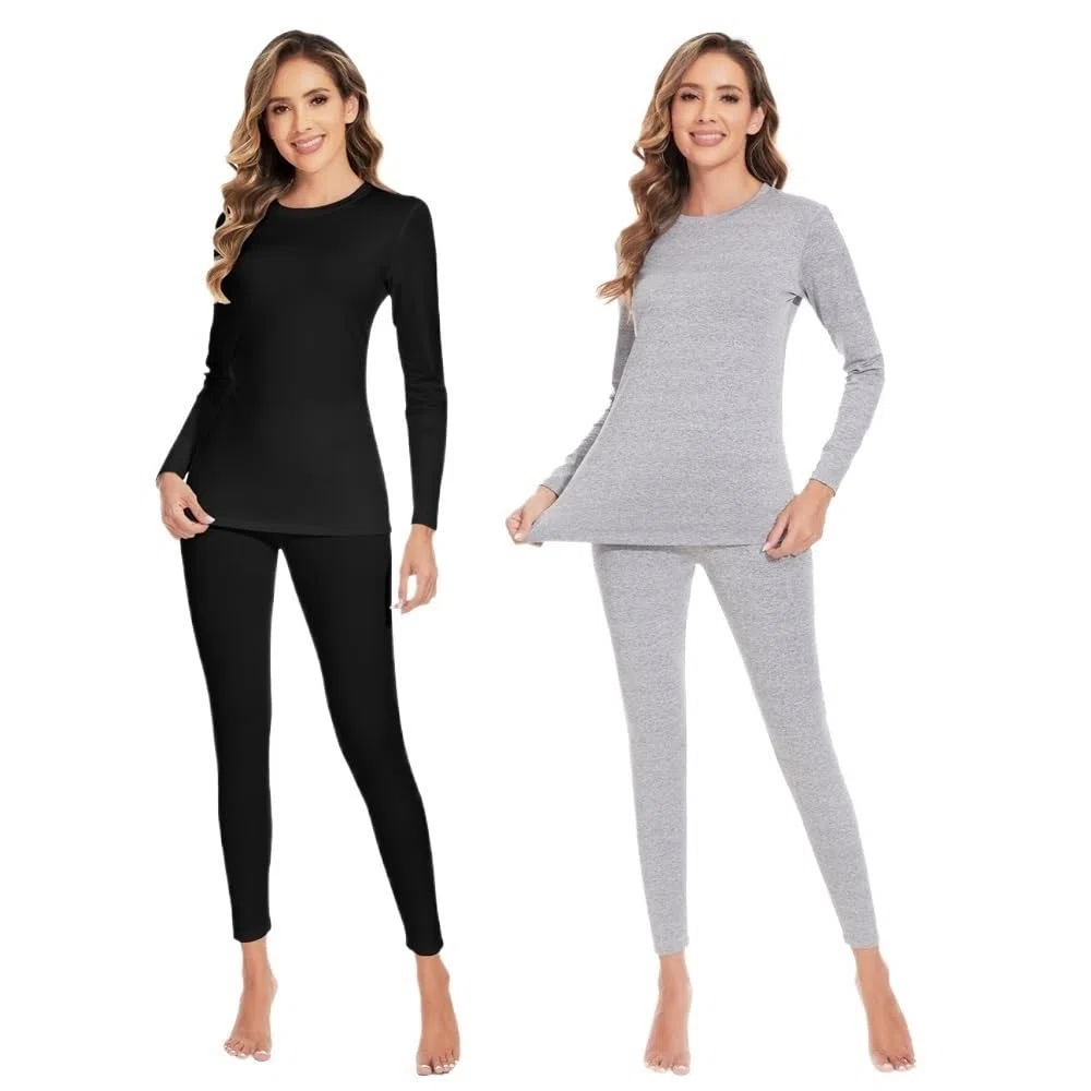 Set Intimo Termico Conjunto de ropa interior térmica for mujer Long Johns forro polar ultra suave capa base conjunto superior inferior for clima frío invierno ( Color : Black and Light Grey , Size : X