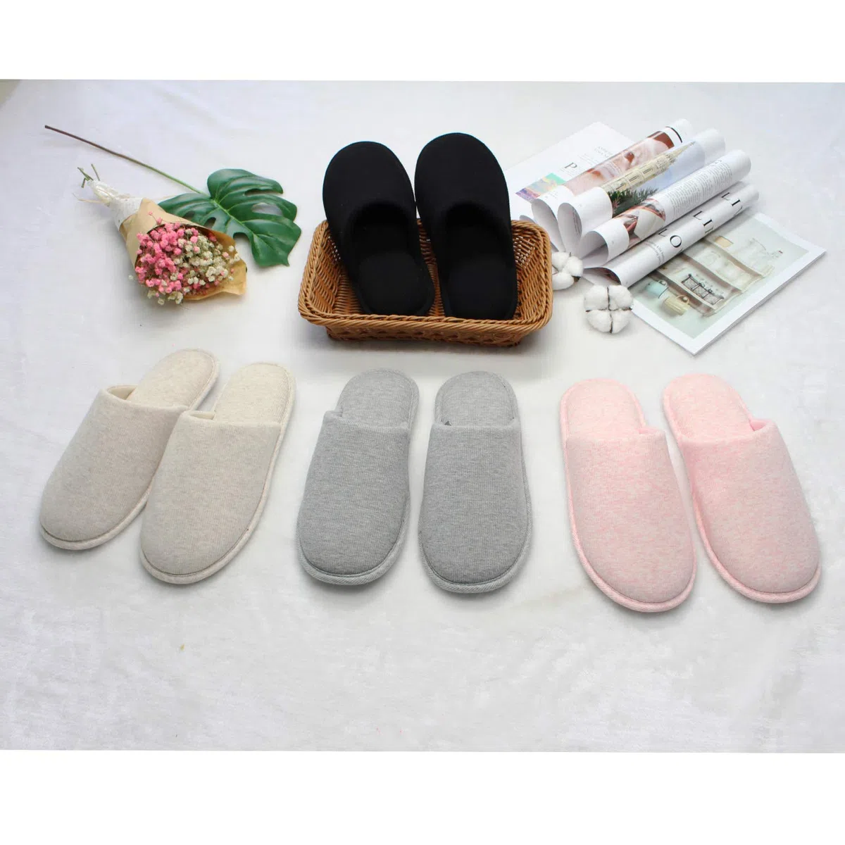 ofoot Zapatillas Casa Mujer Algodón con Espuma Viscoelástica, Pantuflas Suela de Goma Antideslizante Lavable para Dormitorio