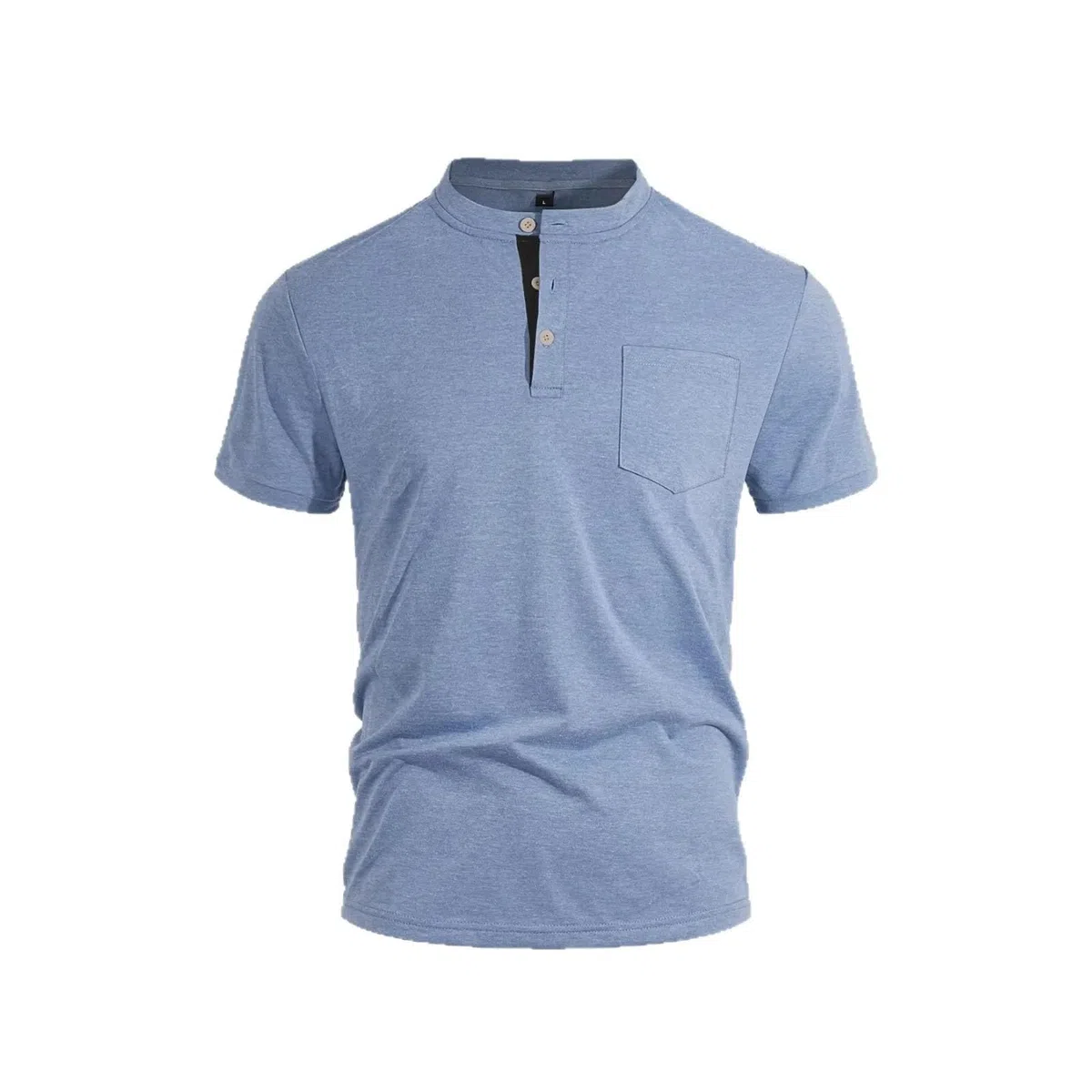 Camiseta de manga corta con botones de color puro para hombre, 80 % algodón, 20 % lino, cómoda y ajustada, para uso diario