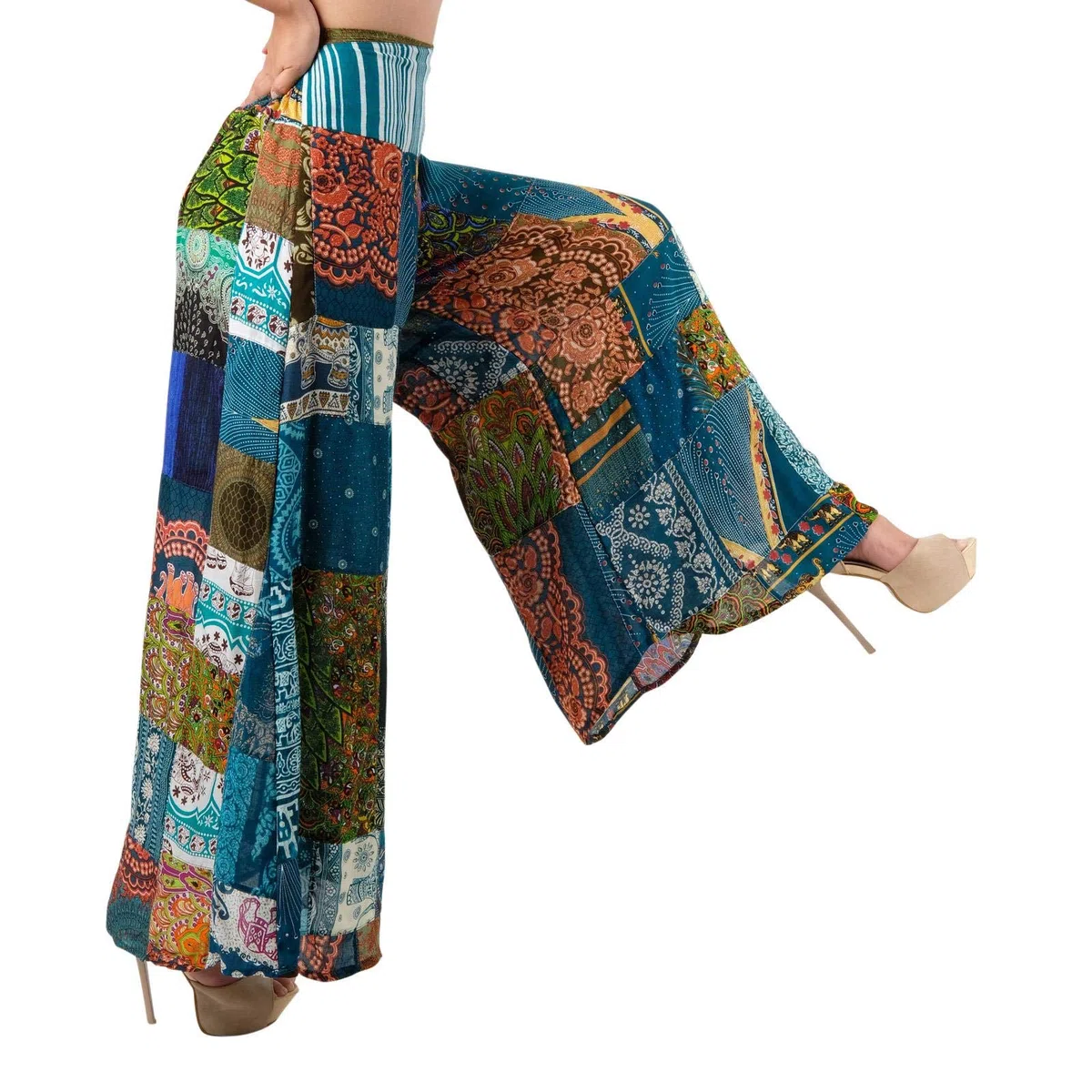 Lofbaz Pantalón harén Palazzo de Pierna Ancha con Patchwork para Mujer
