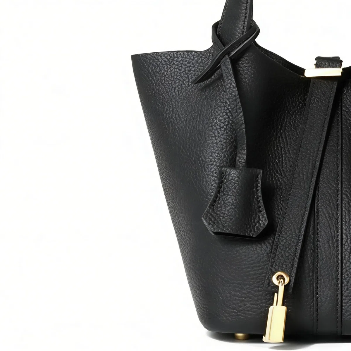 Bolso de piel auténtica para mujer: bolso de hombro con diseño de cerradura, versátil y asa superior, cesta de verduras de moda