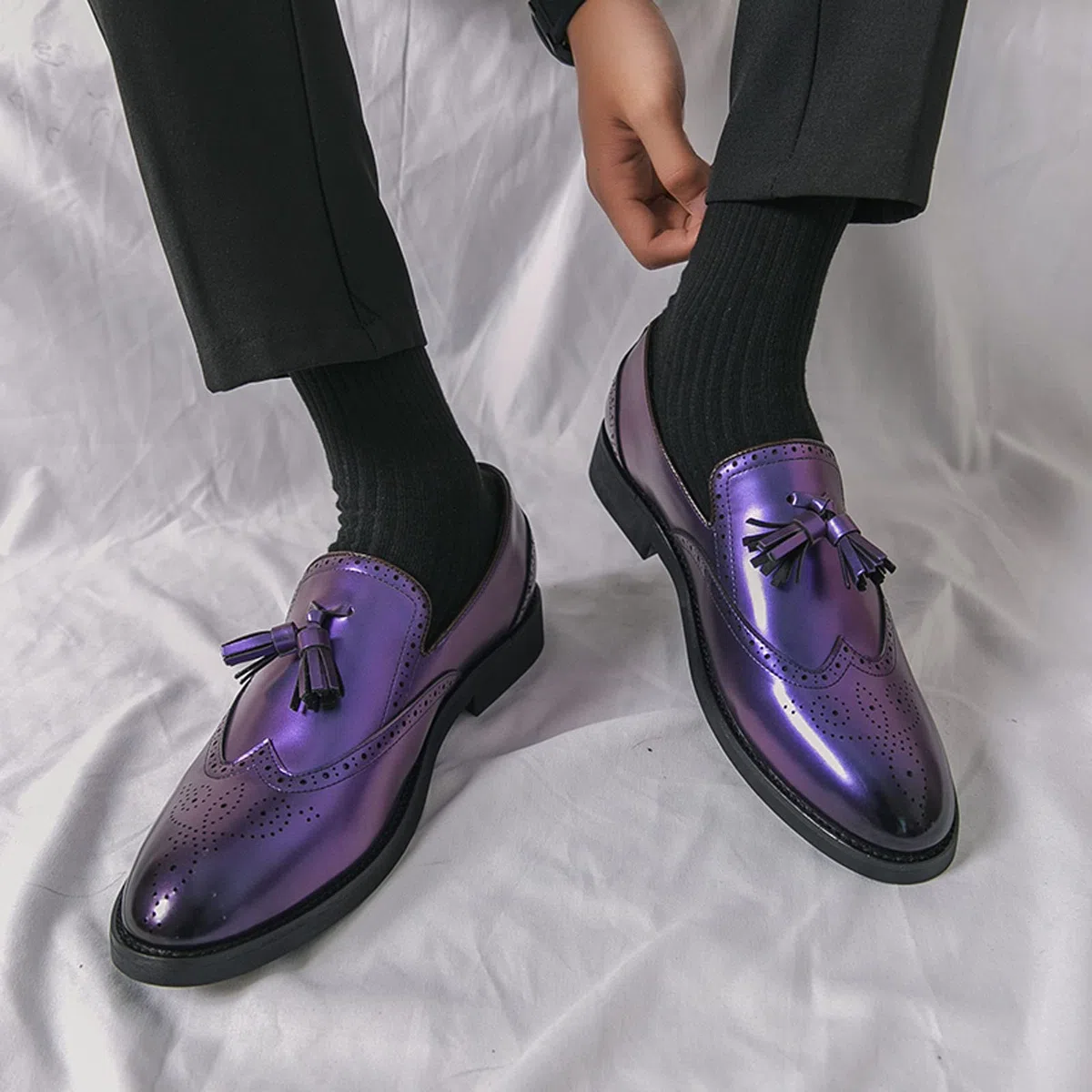 Mocasines para hombre, con borlas, de piel sintética, de primera calidad, de cuña, planos, para uso formal y casual
