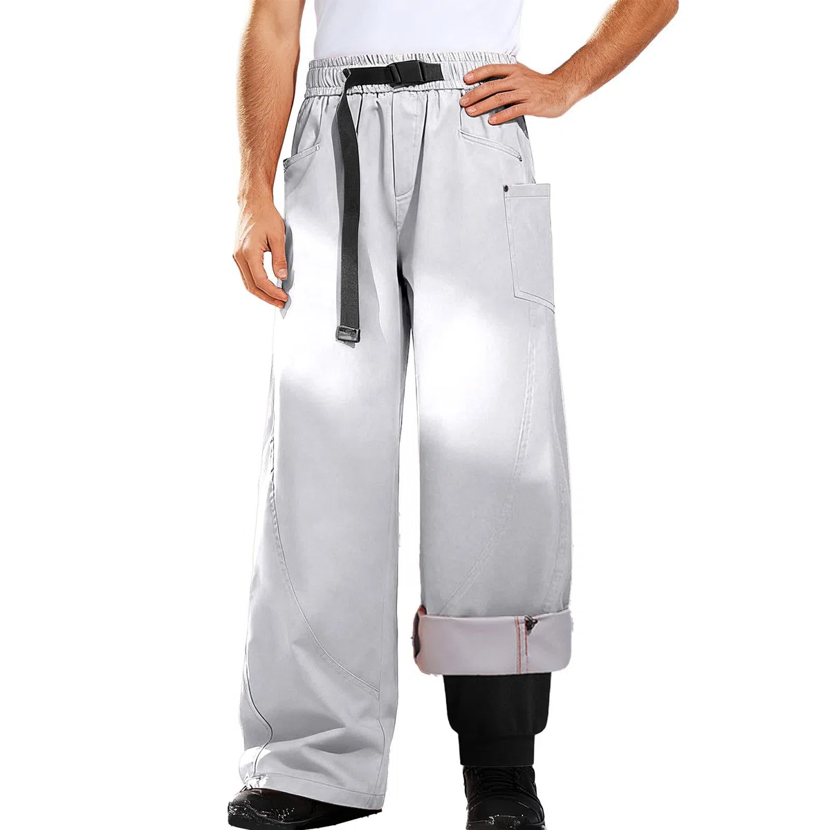 Genérico Pantalones Cargo Hombre con Bolsillos Corte Regular Casual Pantalón Engrosado Pantalones de Trekking de Forro Polar Pantalón Ligero para Exteriores Funcional