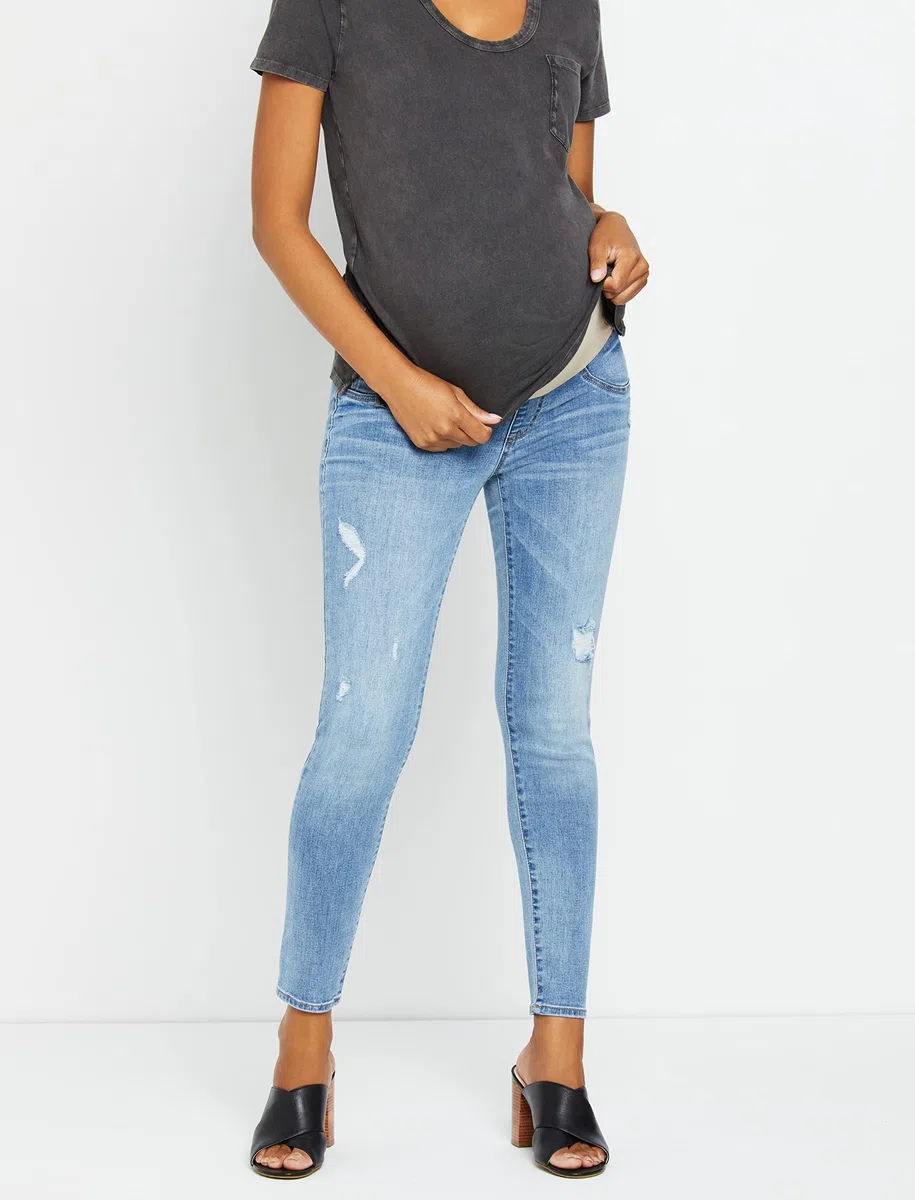 Motherhood Maternity Vaqueros Premamá, Azul Índigo Sostenibles, Corte Secreto, Abdomen, Skinny, Piernas - Jeans Mujer
