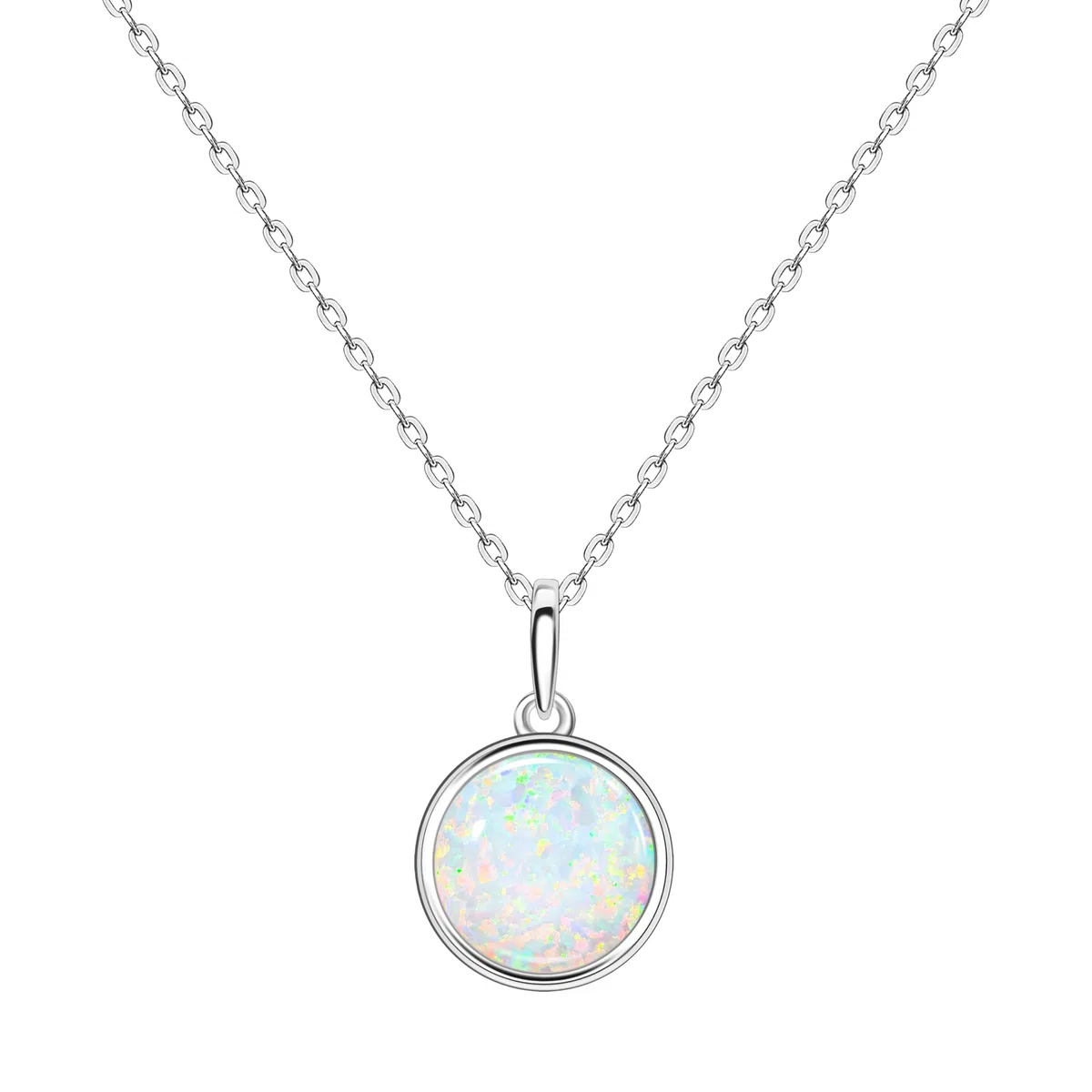Collar de Ópalo Redondo S925 Chapado en Oro Blanco para Mujer Con Circona y Cadena Ajustable - Regalo de Cumpleaños