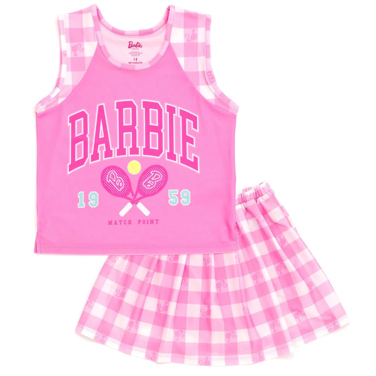 Barbie Conjunto de camiseta sin mangas y falda plisada para niñas pequeñas y grandes