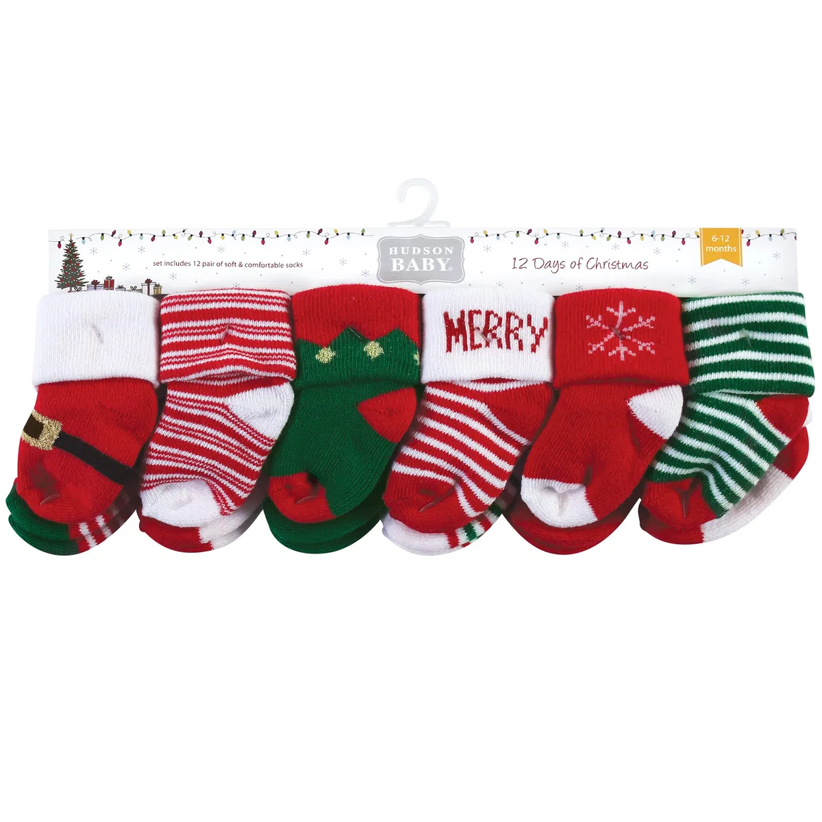 Hudson baby Cotton Rich Newborn and Terry Socks Calcetines Unisex de algodón para recién Nacido y Rizo, días de Navidad, Meses, (12 Days of Christmas), 12-24 Months (Pack Bebés