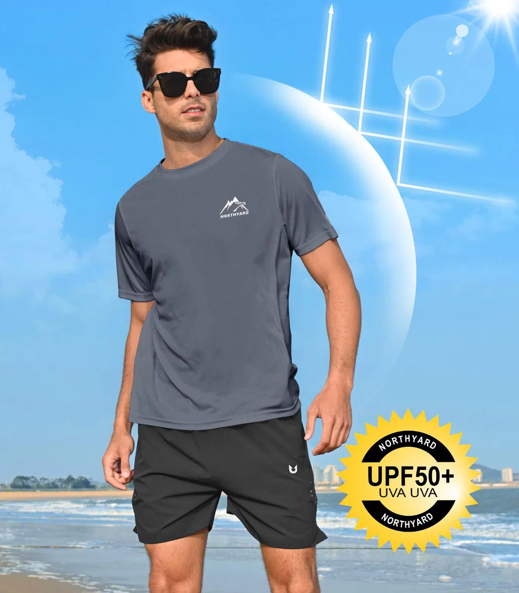 NORTHYARD Camisetas de protección solar UPF 50+ para hombre, de secado rápido, de manga corta, para senderismo, pesca, natación, protección contra erupciones, Nube, X-Large