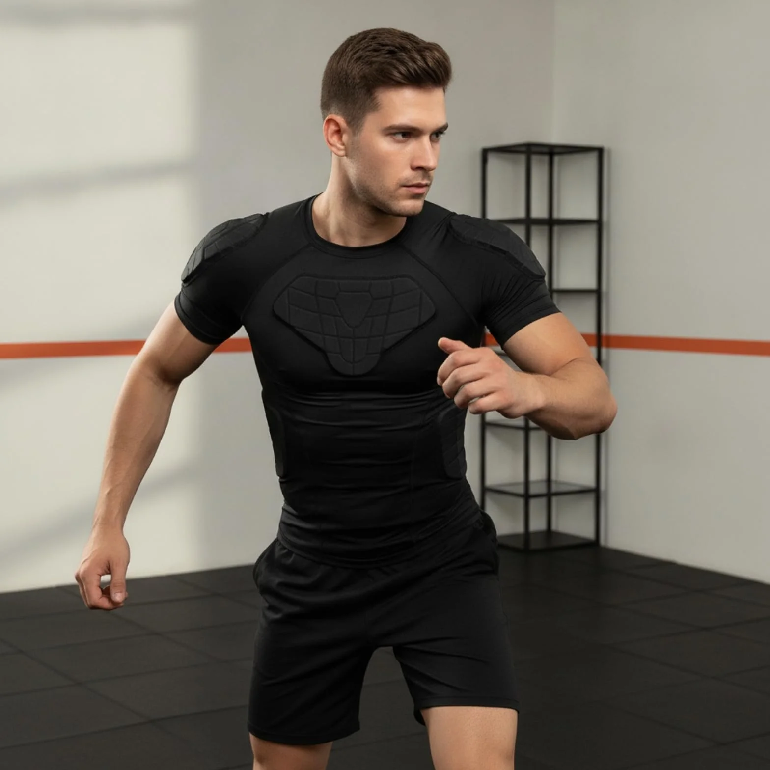 Camiseta Compresión Acolchada Cómoda Camiseta con Protección Acolchada Estable Indumentaria Deportiva para Deportistas