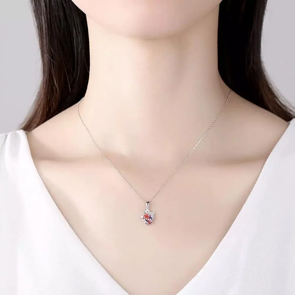 Collar de Piedras Preciosas Rosas para Mujer, Colgante de Plata de Ley 925, joyería, Accesorios de Navidad