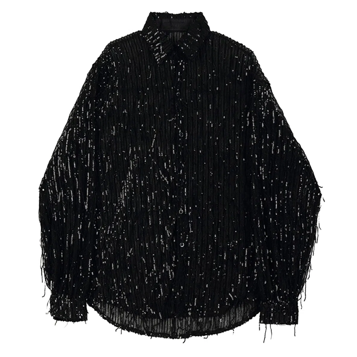 Camisa Purpurina Hombre - Camisa Hombre con Lentejuelas y Detalles Artesanales de Flecos para Eventos Nocturnos y Elegantes