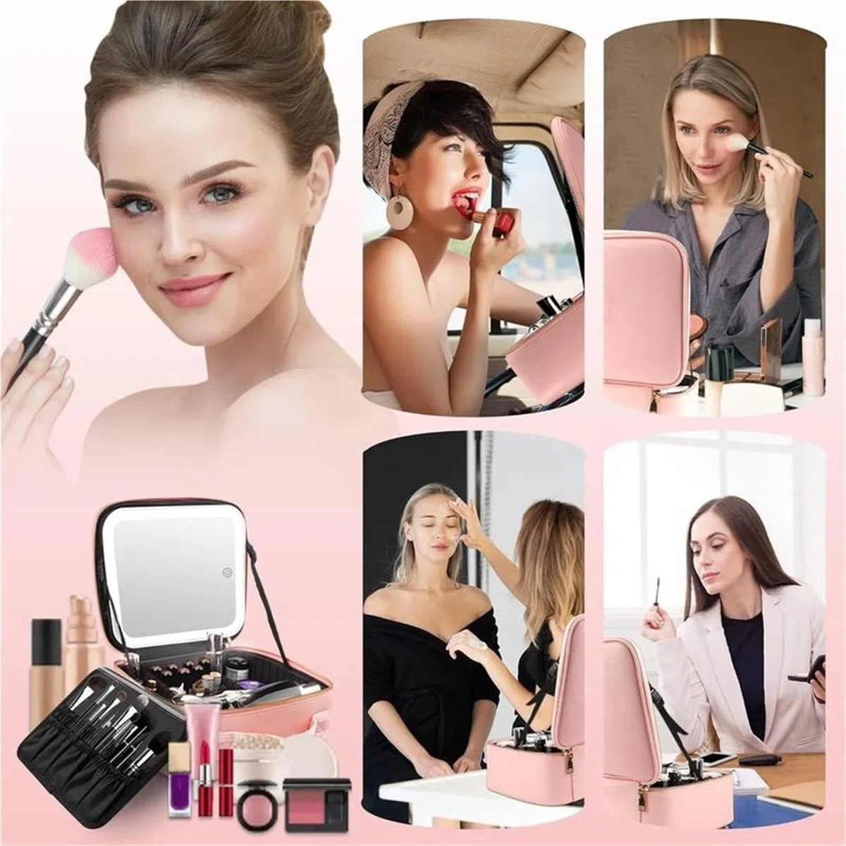 Bolsa de Maquillaje con Espejo y Estuche de Maquillaje de Viaje Ligero Cosmético Neceser de Maquillaje