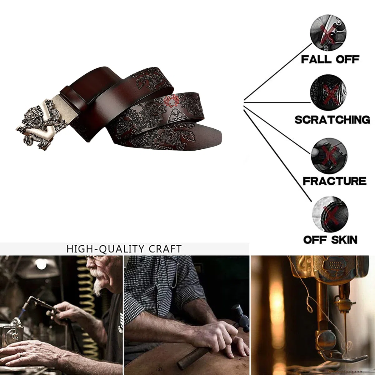 Cinturón, Trinquete de cuero genuino for hombre con hebilla automática deslizante 3D plateada, 1.38 "de ancho - ajustable(Coffee,115cm/waist:38"~40")