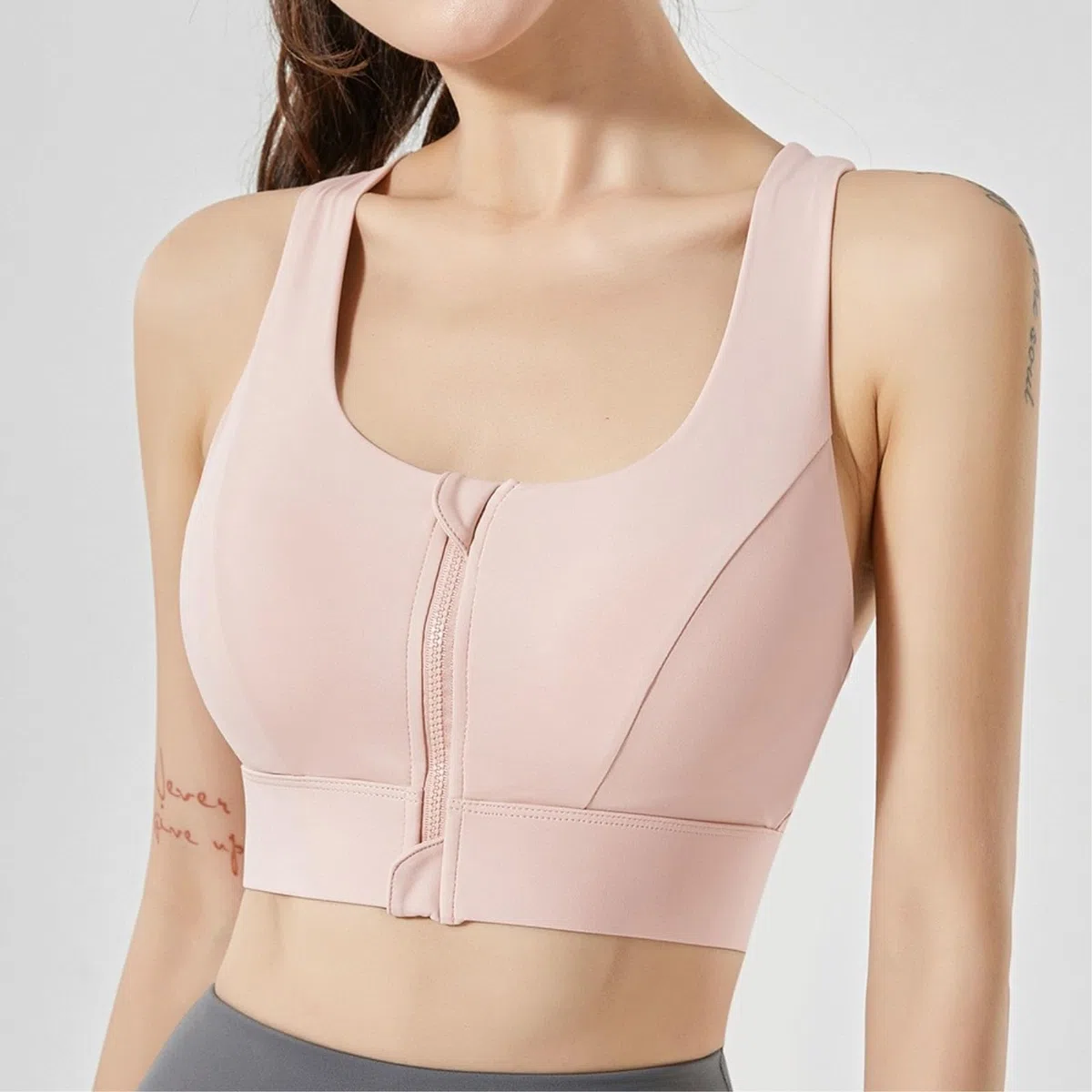 CHENSHI Sujetador Deportivo Mujer con Cremallera Frontal De Alto Impacto A Prueba Choques Top Yoga Seco Rápido para Las Mujeres-Black-s