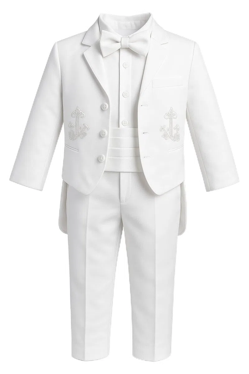 iGilrDress - Collar de mandarina para bautizo, color blanco, 5 piezas, esmoquin con bordado en cruz