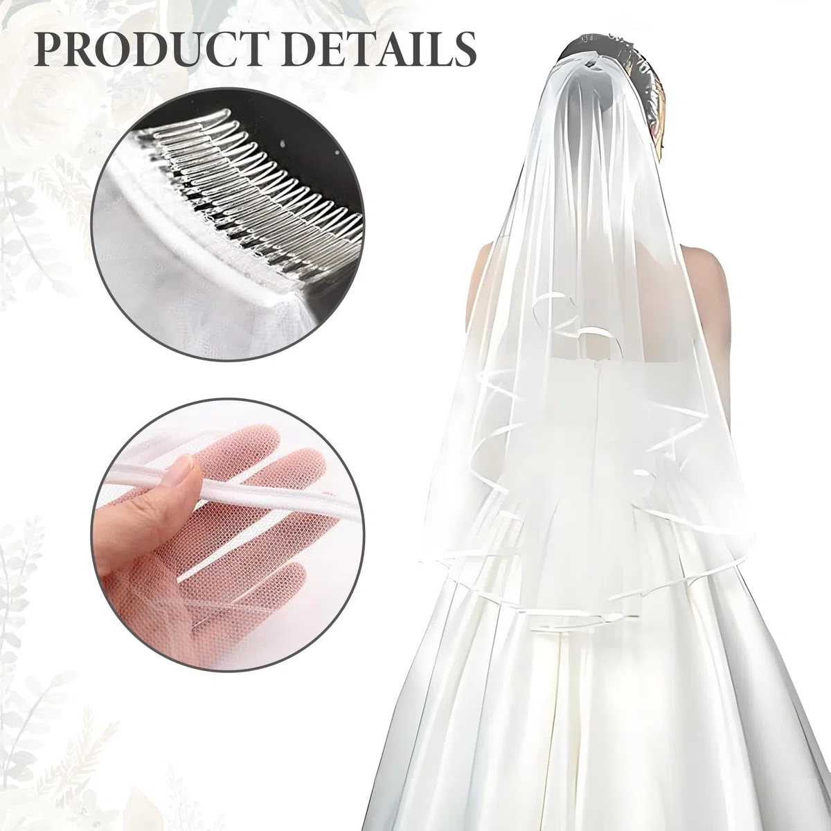 Velo de Novia Blanco, Velos Novia, Velo de Novia Blanco con Peine 2 Niveles, 60-80 cm, para Bodas