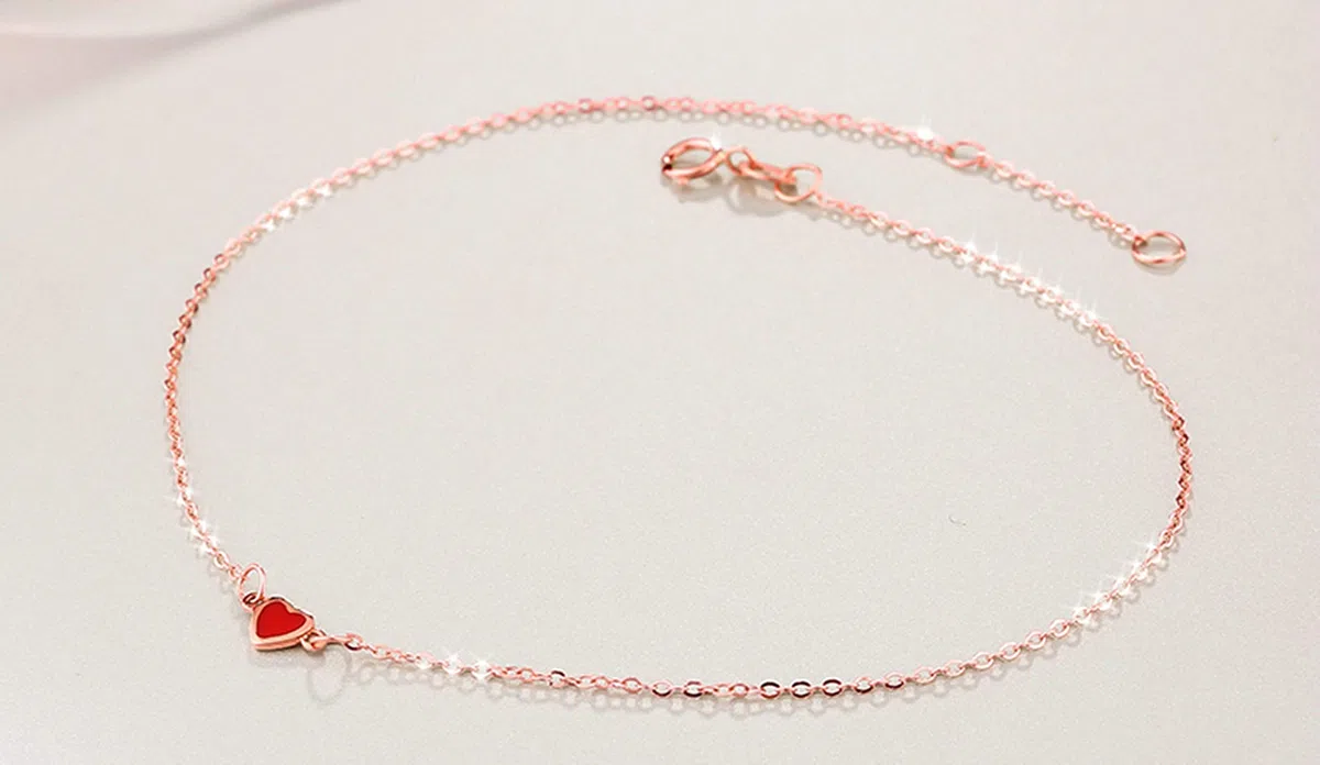 Epinki Tobillera Oro Amarillo/Oro Rosa 18K, Corazón Tobilleras Pulseras para Mujer 23-24CM