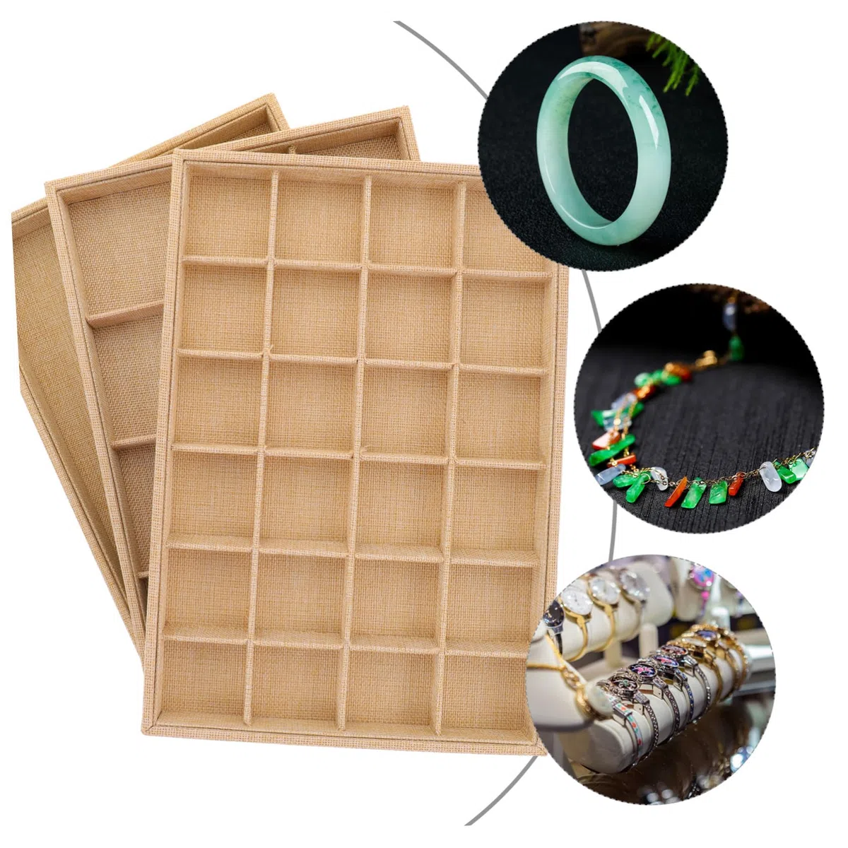 TOYANDONA 3 piezas Bandeja Organizadora de Joyas de Lino Apilable para Mujer Almacenamiento Práctico con Compartimentos para Anillos Pendientes Collares Caja Ligera y Portátil para Viaje y