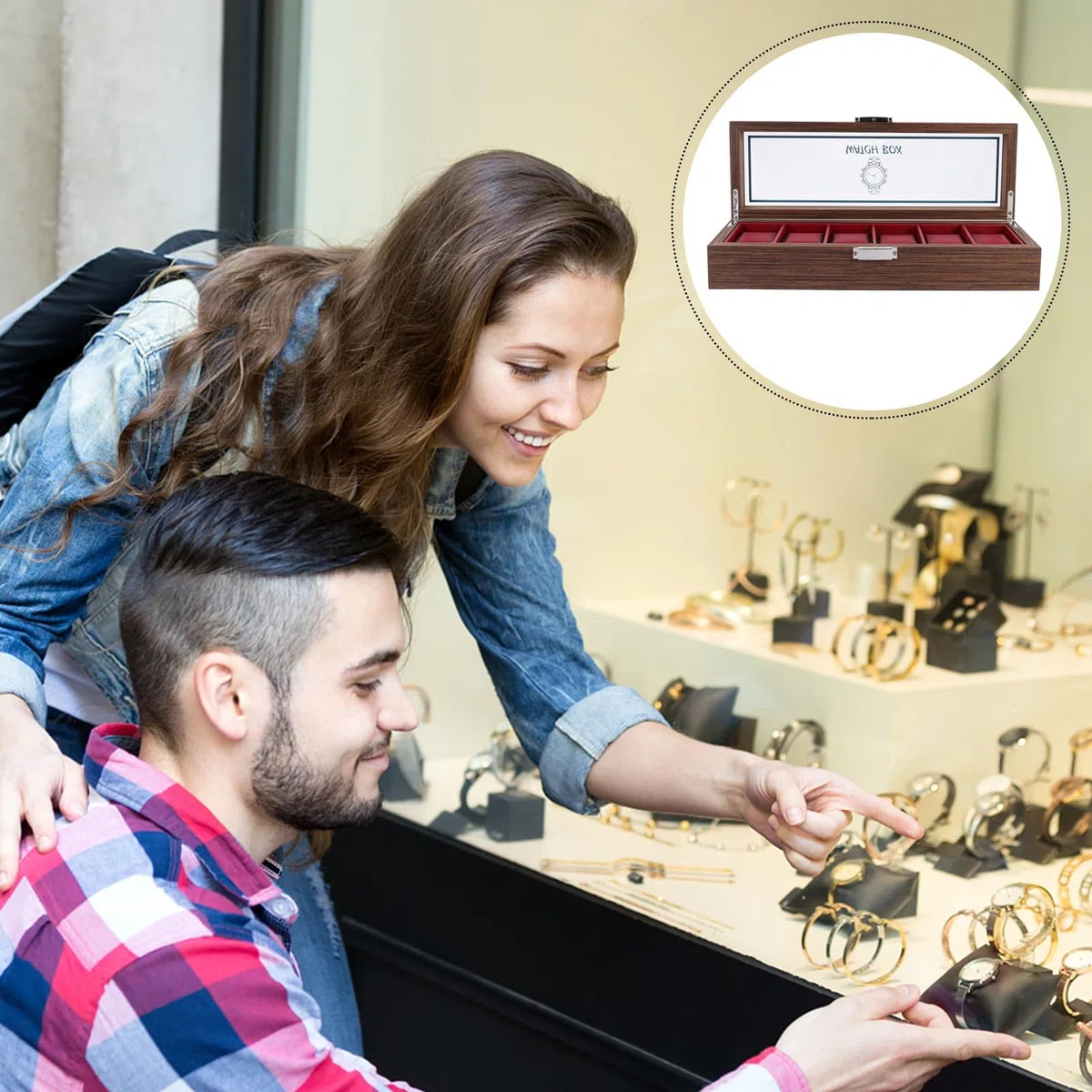 MAGICLULU Caja de Reloj de Madera Roja para Proteger Relojes 6 Ranuras, Organizador Elegante y Vintage Adecuado para Obsequio en San Valentín o Boda