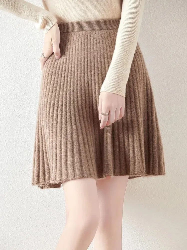 Faldas plisadas de lana para mujer, para otoño e invierno, corte acampanado, por encima de la rodilla
