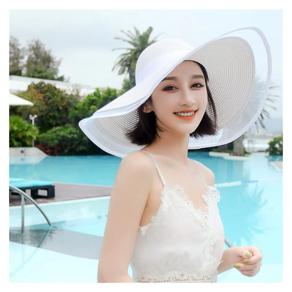 TOMYEUS Pamelas para Mujer Summer Sun Sol Berr Brim UV Protección Floppy Beach Sombrero Damas Sombrero de Paja Lace Big Brim Gat Sombrero Playa (Color : Black)