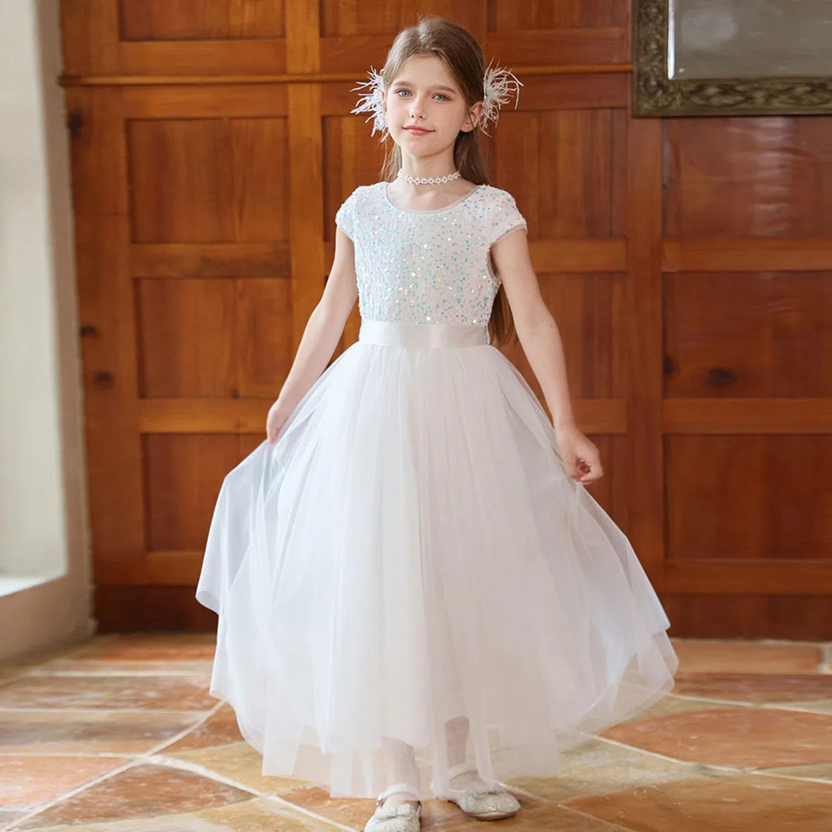 Elegante Vestido Formal para niñas, para Recital, Desfile, actuación, tutú, Falda y Faja, de Punto piqué, Cintura elástica y Bordado, Ideal para Uso Diario, colección Casual