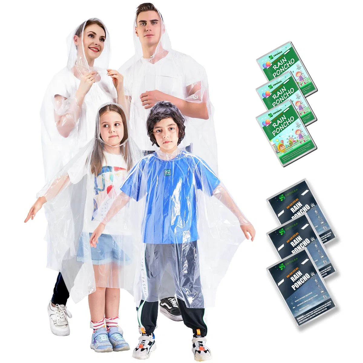 SINGON Ponchos de lluvia desechables para adultos (paquete de 4) - Ponchos de lluvia extra gruesos 60% para hombres o mujeres, ponchos de lluvia impermeables con capucha - Diseño universal ligero -