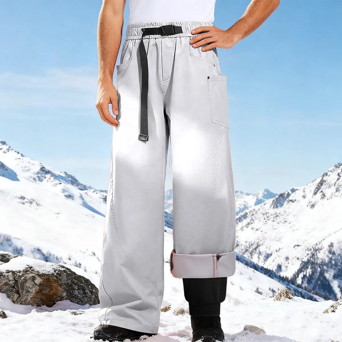 Genérico Pantalones Cargo Hombre con Bolsillos Corte Regular Casual Pantalón Engrosado Pantalones de Trekking de Forro Polar Pantalón Ligero para Exteriores Funcional