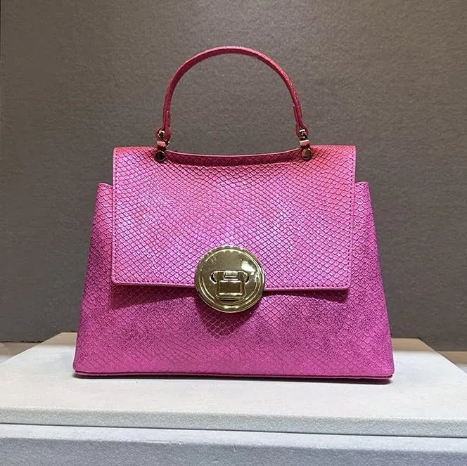 Bolso de Mensajero de Mujer de Piel de Serpiente Verde Hecho a Mano, Bolso de Moda de Piel de pitón, Bolso Cruzado de Cuero Genuino, Regalo para Ella (Rosa)