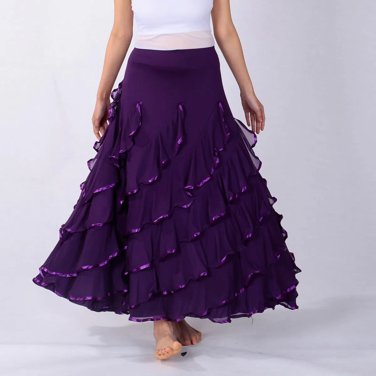 Genérico Faldas Midi Mujer - Falda De Baile Tradicional EspañOla para Mujer con Capas Y Elegante Vuelo para Actuaciones
