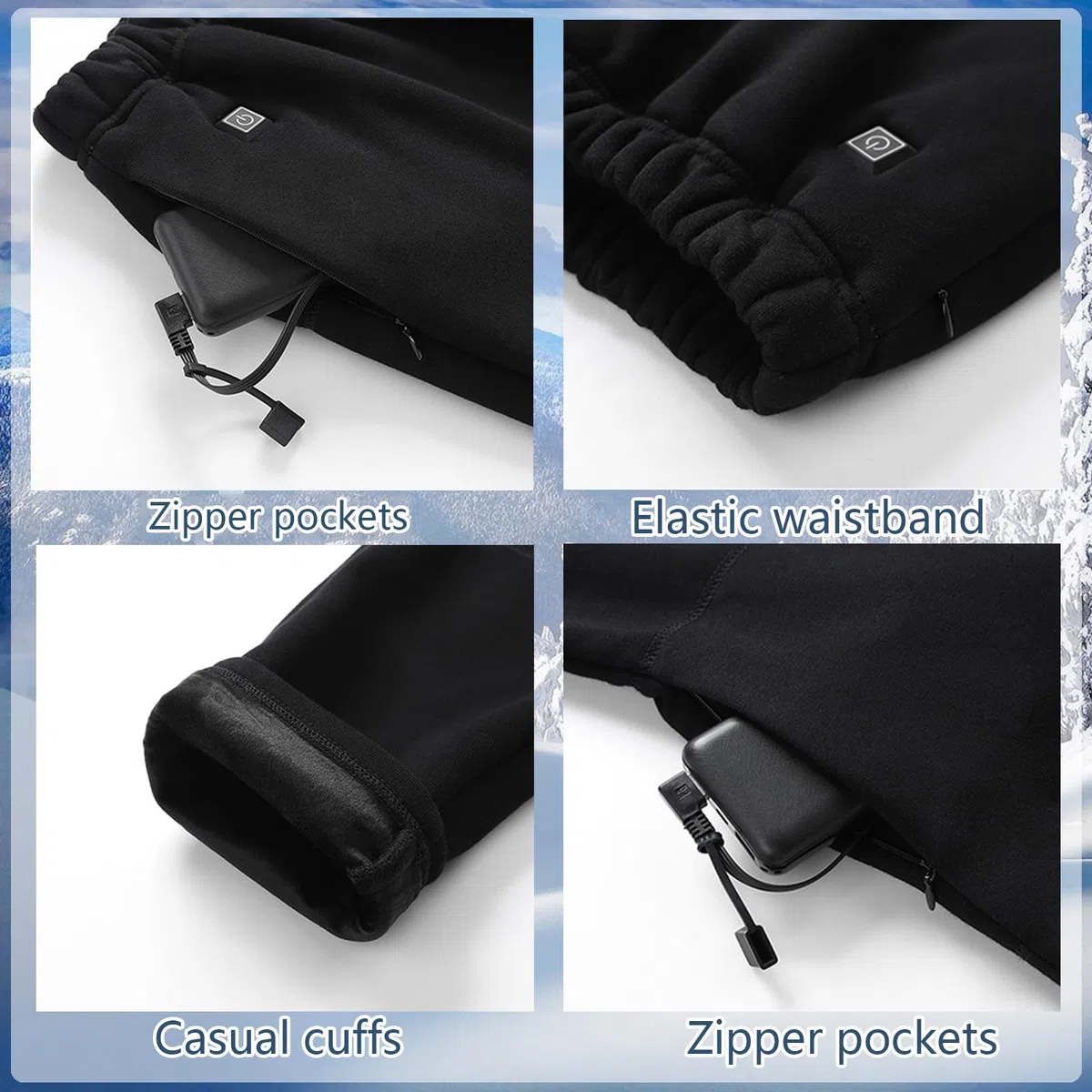 Pantalones térmicos eléctricos de Terciopelo para Hombre con 12 Zonas de Calentamiento para Esquiar al Aire Libre en Invierno.