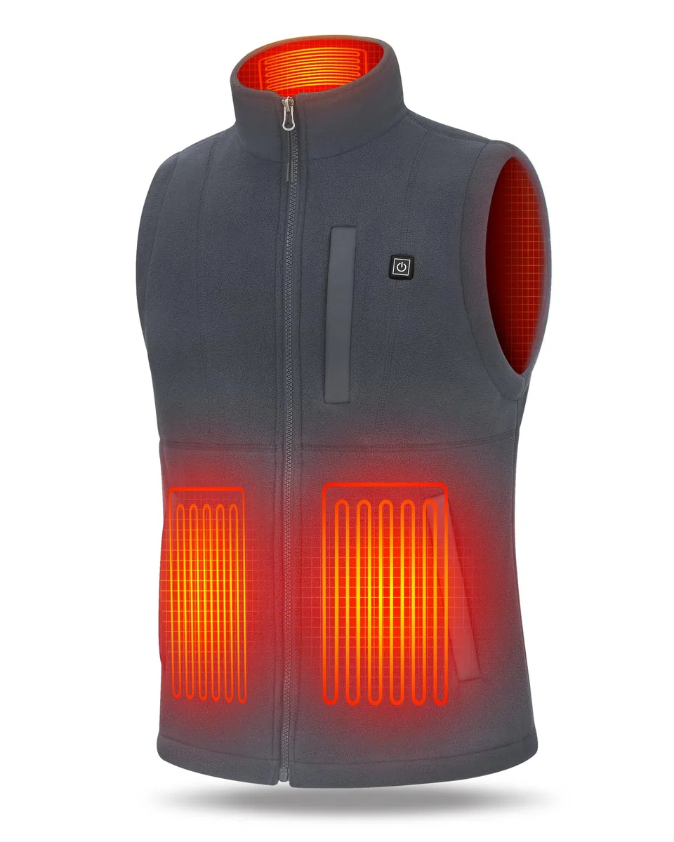 UNBON Chaleco Calefactable Hombre con Batería USB 10000mAh, Chaleco Térmico Eléctrico Polar, Chalecos Calefactor Hombre con 3 Temperaturas 6 Zonas Calefactables para Moto Caza Trabajo, Gris, 3XL