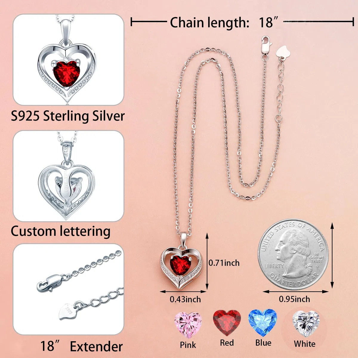 Cadena para mujer con forma de corazón, colgante de corazón, Navidad, día de la madre, regalo de San Valentín, aniversario, boda, cumpleaños, mujer, novia