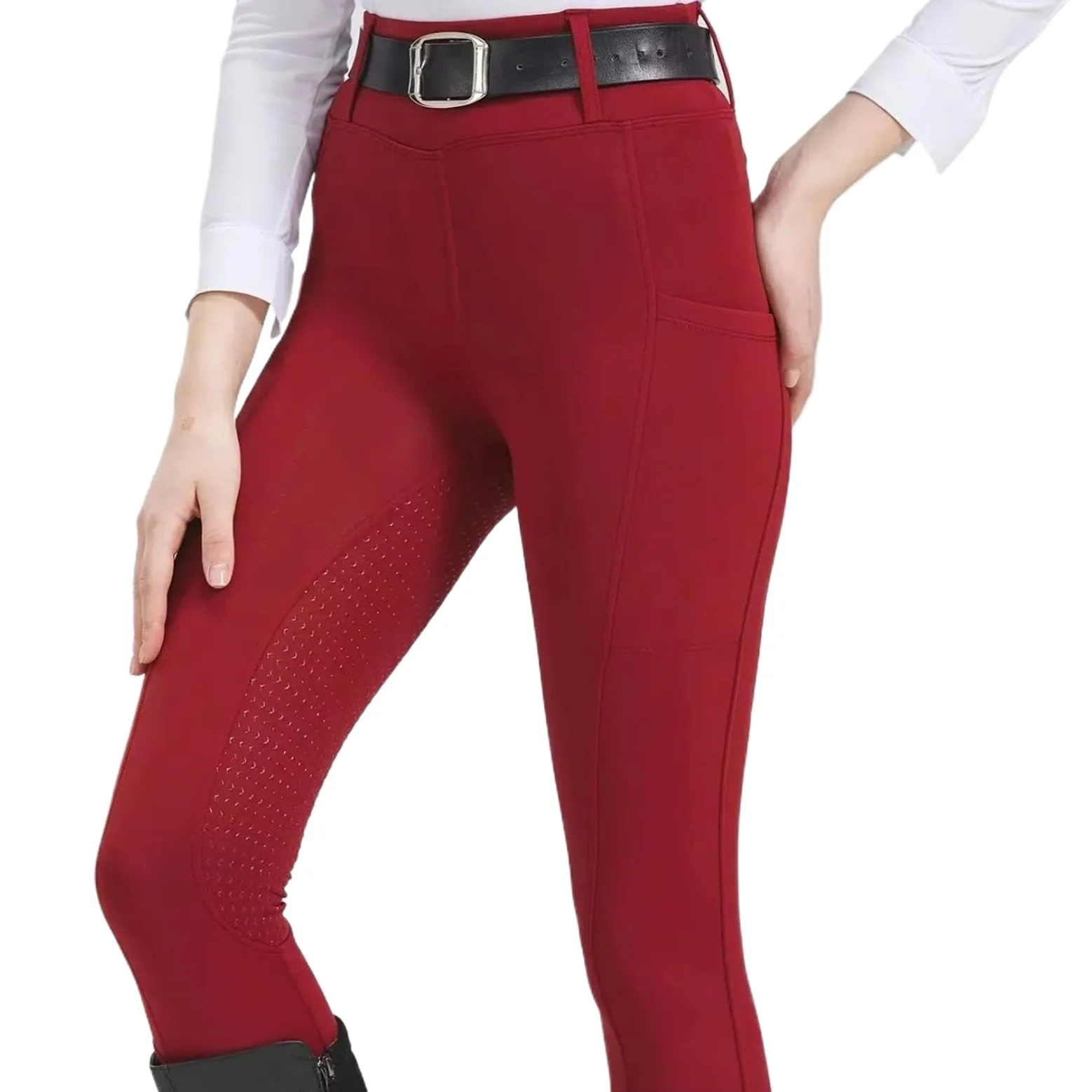 Mallas De Equitación For Mujer, Con Parche En La Rodilla, Pantalones, Entrenamiento Bolsillos Para Montar(XL (60-65kg))