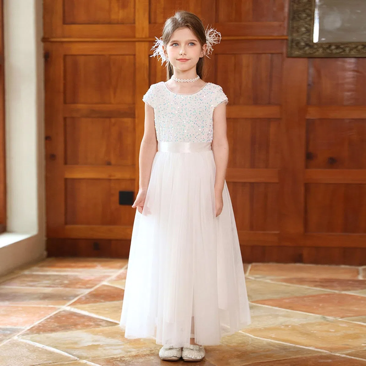Elegante Vestido Formal para niñas, para Recital, Desfile, actuación, tutú, Falda y Faja, de Punto piqué, Cintura elástica y Bordado, Ideal para Uso Diario, colección Casual