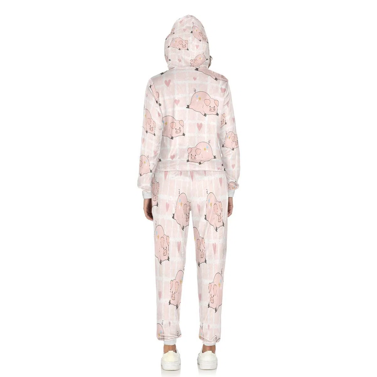 Conjunto deportivo de 2 piezas para mujer, diseño de corazones de cerdo rosa, manga larga, conjunto deportivo de animales de cerdo