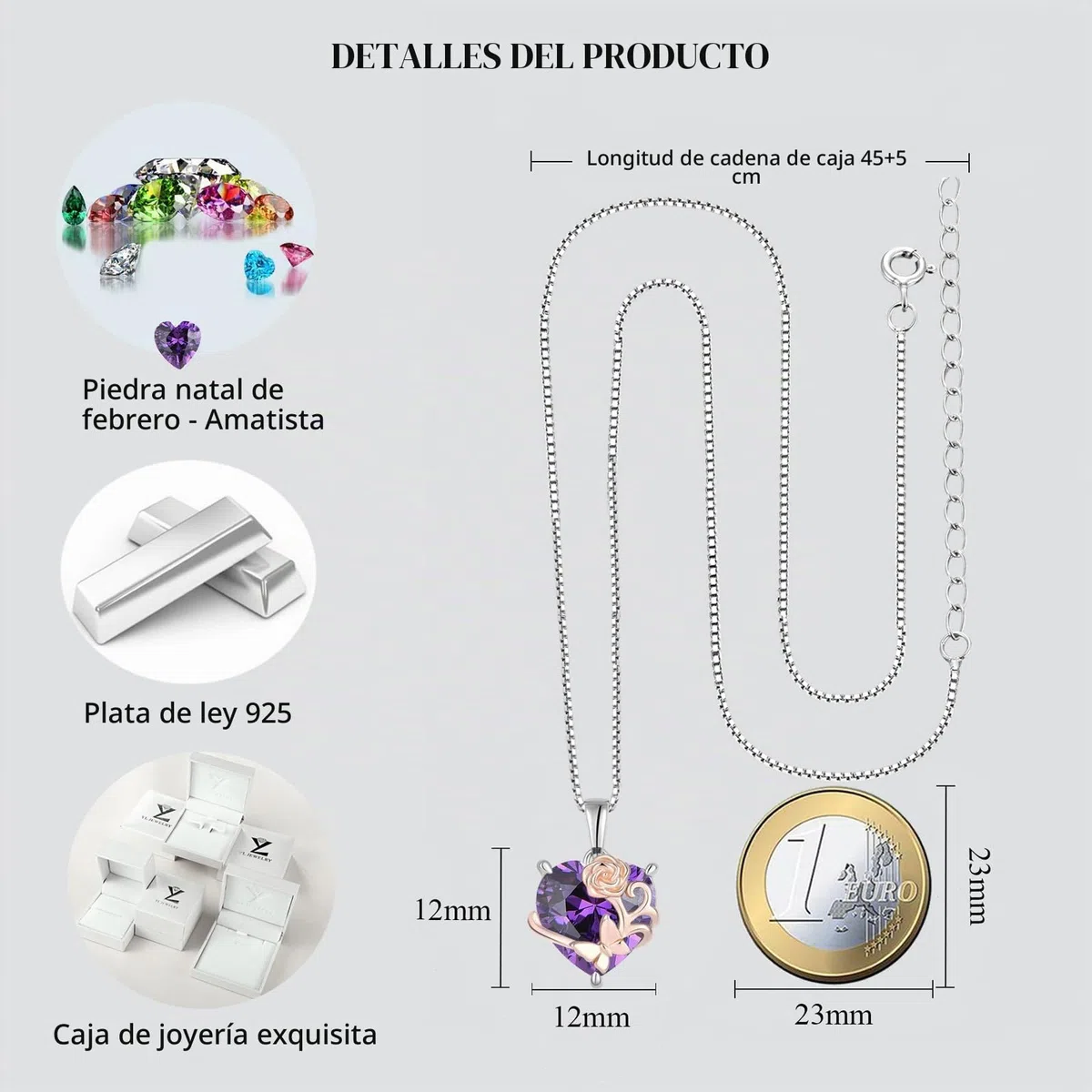 YL Collar Corazón Plata de Ley 925 con 12 piedras de Nacimiento Circonita Rosa Colgante para Mujer