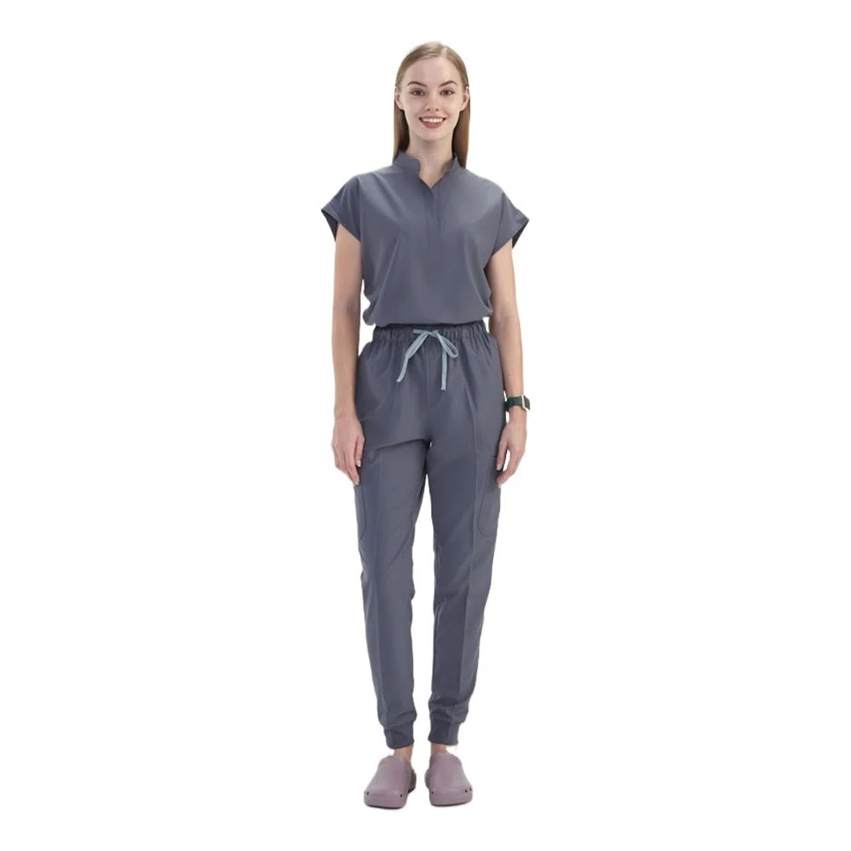 uniforme enfermera Uniformes de hospital, conjunto uniforme médico con cuello mandarín, pantalón deportivo, ropa trabajo for mujer, trajes suaves enfermería for clínica veterinaria(Dark Grey,XXL)