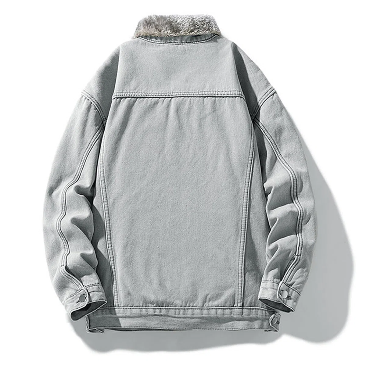 Generisch Chaqueta vaquera para hombre con forro de pelo de peluche y cuello – Chaqueta vaquera de invierno forrada en aspecto vintage | Cálida chaqueta de camionero para otoño e invierno